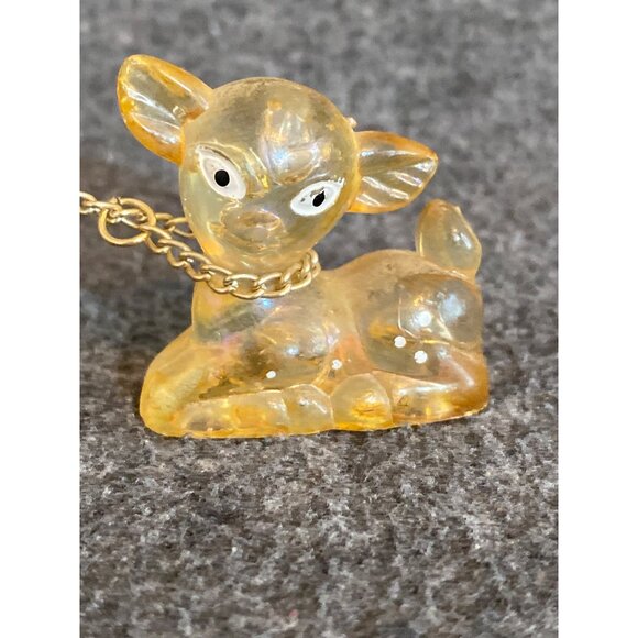 VTG Doe Fawns Big Ear Deer Figurines Yellow chains Lucite Hong Kong Christmas - Picture 3 of 9